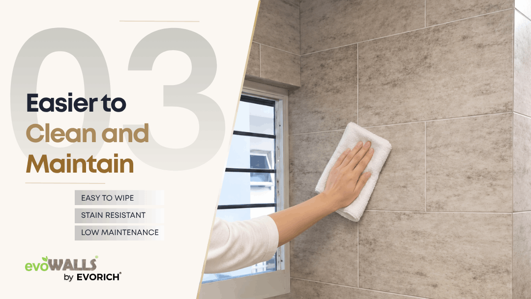 Easy-clean, stain-resistant evoWALLS wall panels offering low-maintenance wall surfaces for Singapore homes.