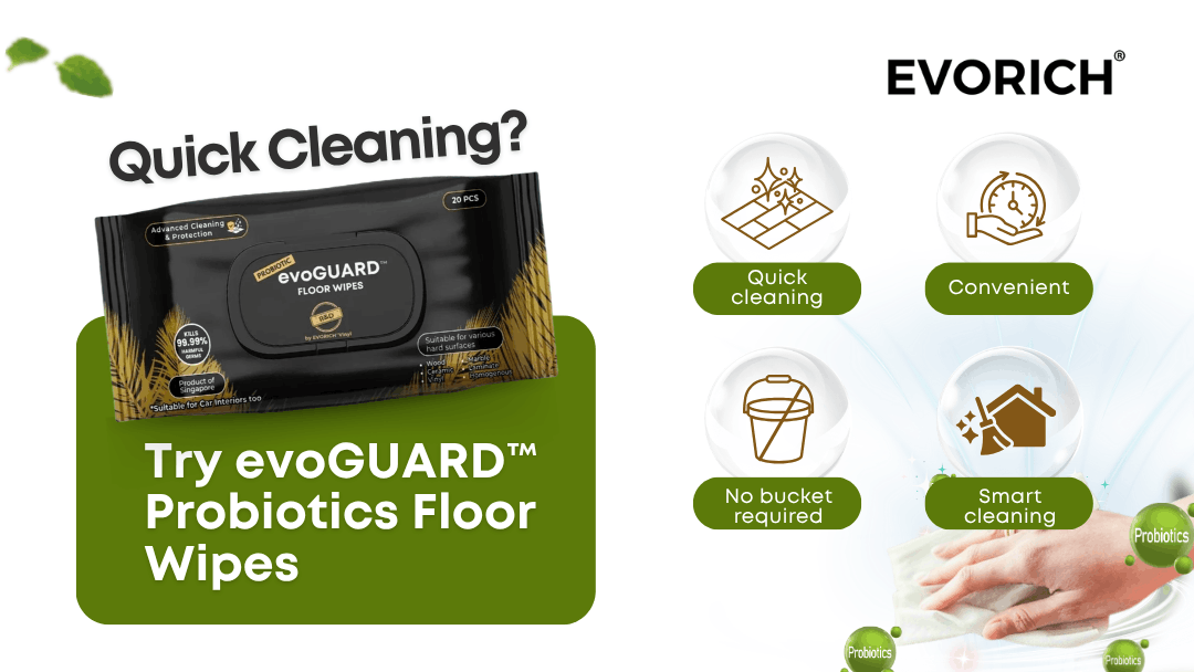 evoGUARD Probiotics Floor Wipes provide convenient quick cleaning without a bucket for everyday floor maintenance.