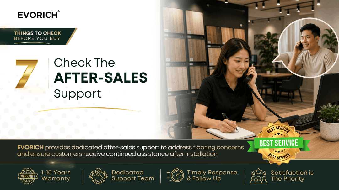 Flooring after-sales support including warranty assistance, dedicated customer service, timely response and follow-up after installation.