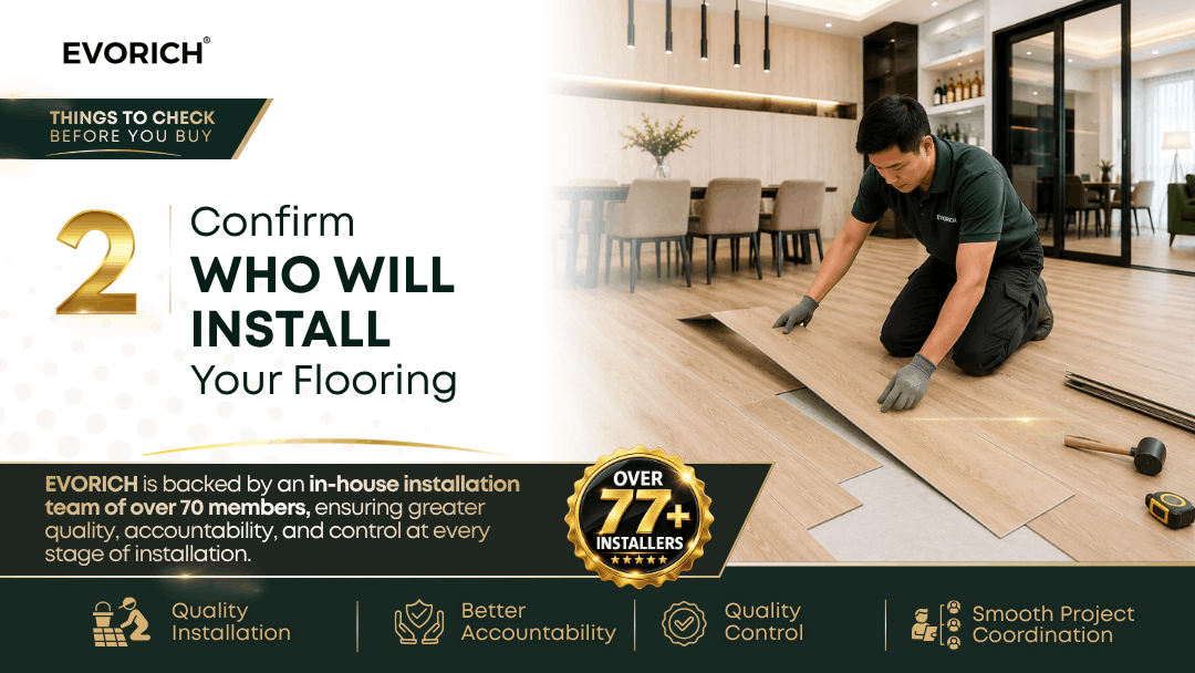 Professional flooring installation team in Singapore providing in-house installation, quality control, accountability and smooth project coordination.