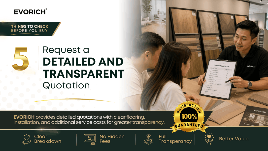 Detailed flooring quotation showing clear breakdown of flooring, installation and additional service costs for transparent pricing.