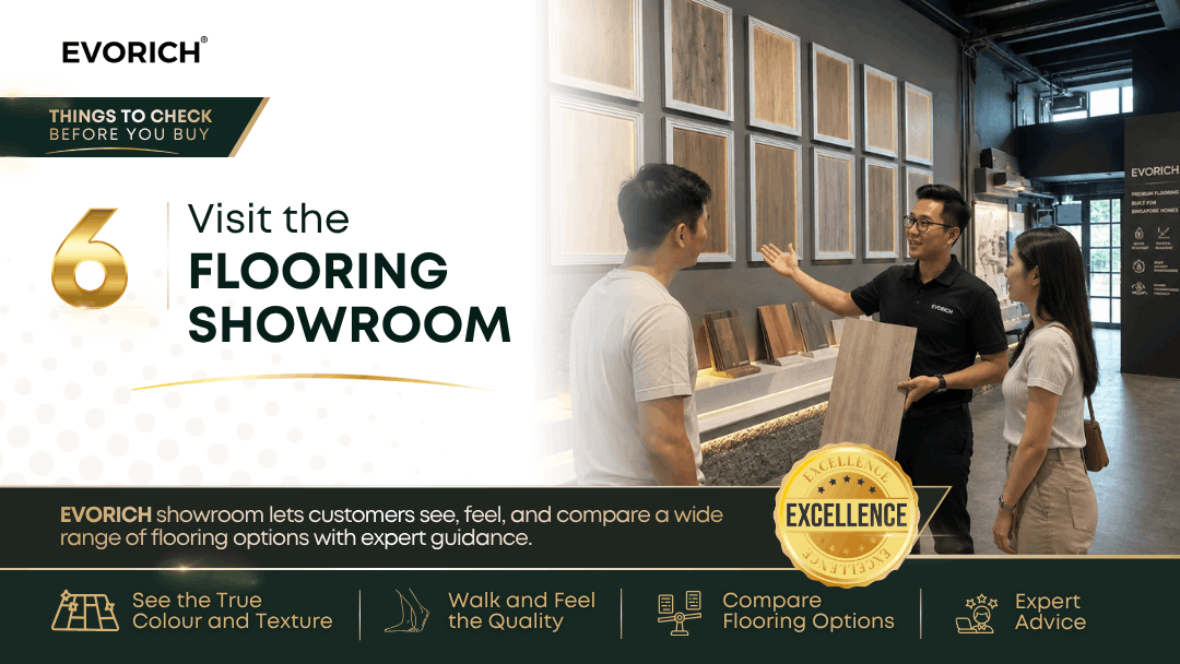 Flooring showroom in Singapore where customers can see, feel and compare flooring colours, textures and materials with expert guidance.