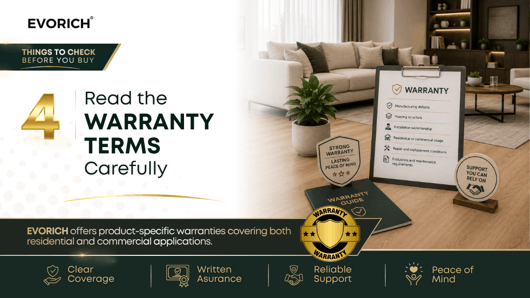 Flooring warranty terms covering product-specific residential and commercial applications with clear coverage and customer support.