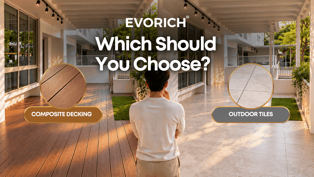 Composite decking and outdoor tiles compared to help homeowners choose suitable flooring for their balcony.