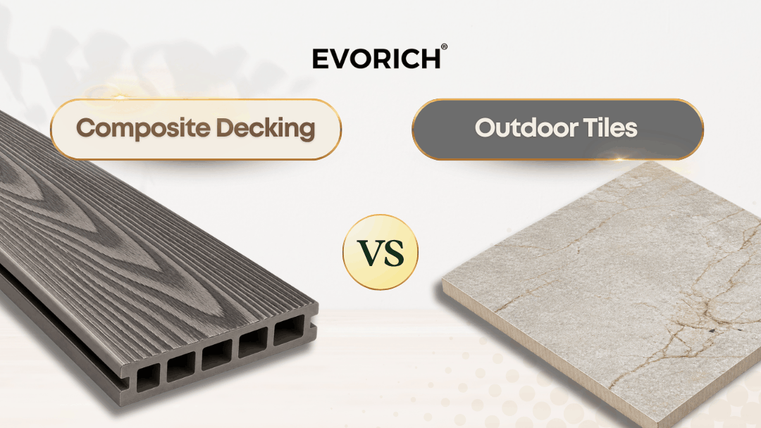 Composite decking compared with outdoor tiles as balcony flooring options, including differences in appearance, maintenance and practicality.