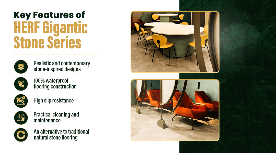 EVORICH HERF Gigantic Stone Series featuring realistic stone-inspired designs, waterproof construction, high slip resistance and practical maintenance.