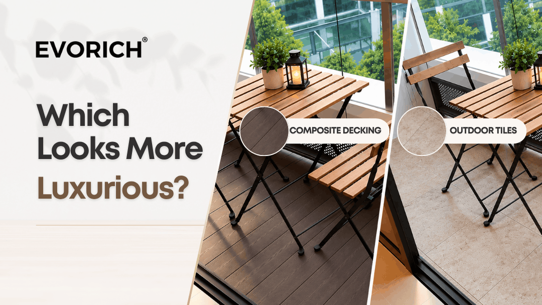 Composite decking and outdoor tiles compared for a luxurious balcony look, including the visual appeal of different flooring finishes.